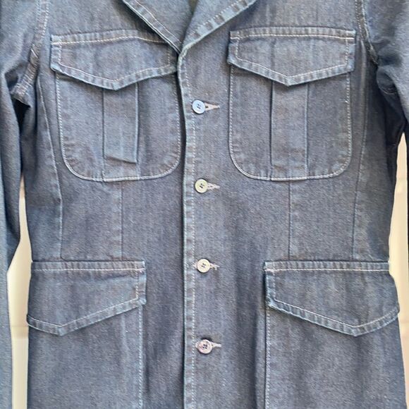 Vintage Tommy Hilfiger Military Inspired Dark Denim Utility Jacket Blue Medium - Picture 7 of 15